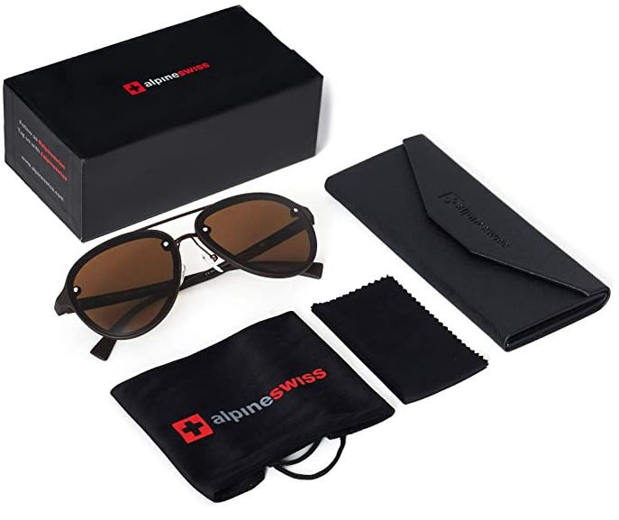 ALPINESWISS Sunglasses Alpine Swiss Mens Polarized Aviator Lightweight 100% Uv 400 Protection Brown