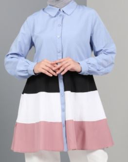 Top Tunic Colorblocked Blue / Grey