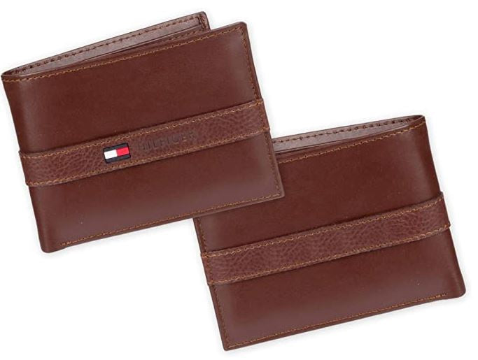 TOMMY HILFIGER Wallet Men Leather BI-FOLD Cognac IN Gift Box