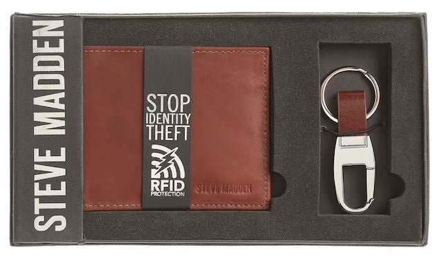 STEVE MADDEN Wallet Men Genuine Leather W/KEY Fob / Brown