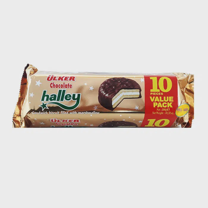 ULKER Chocolate Halley Cookie Sandwich Biscuit Filled with Marshmallow 300G
