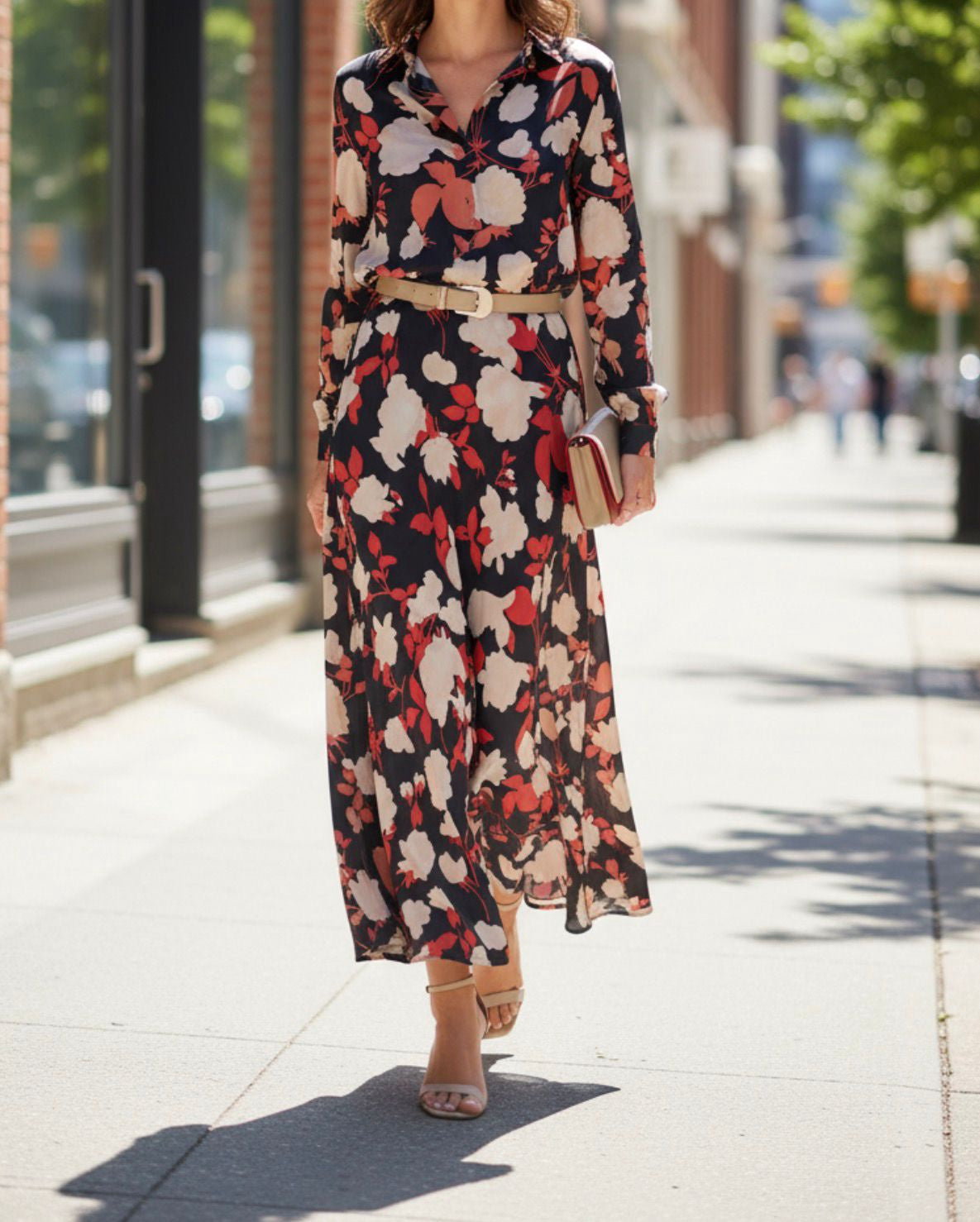 Skirt Suit 2PC Set Beige / Red