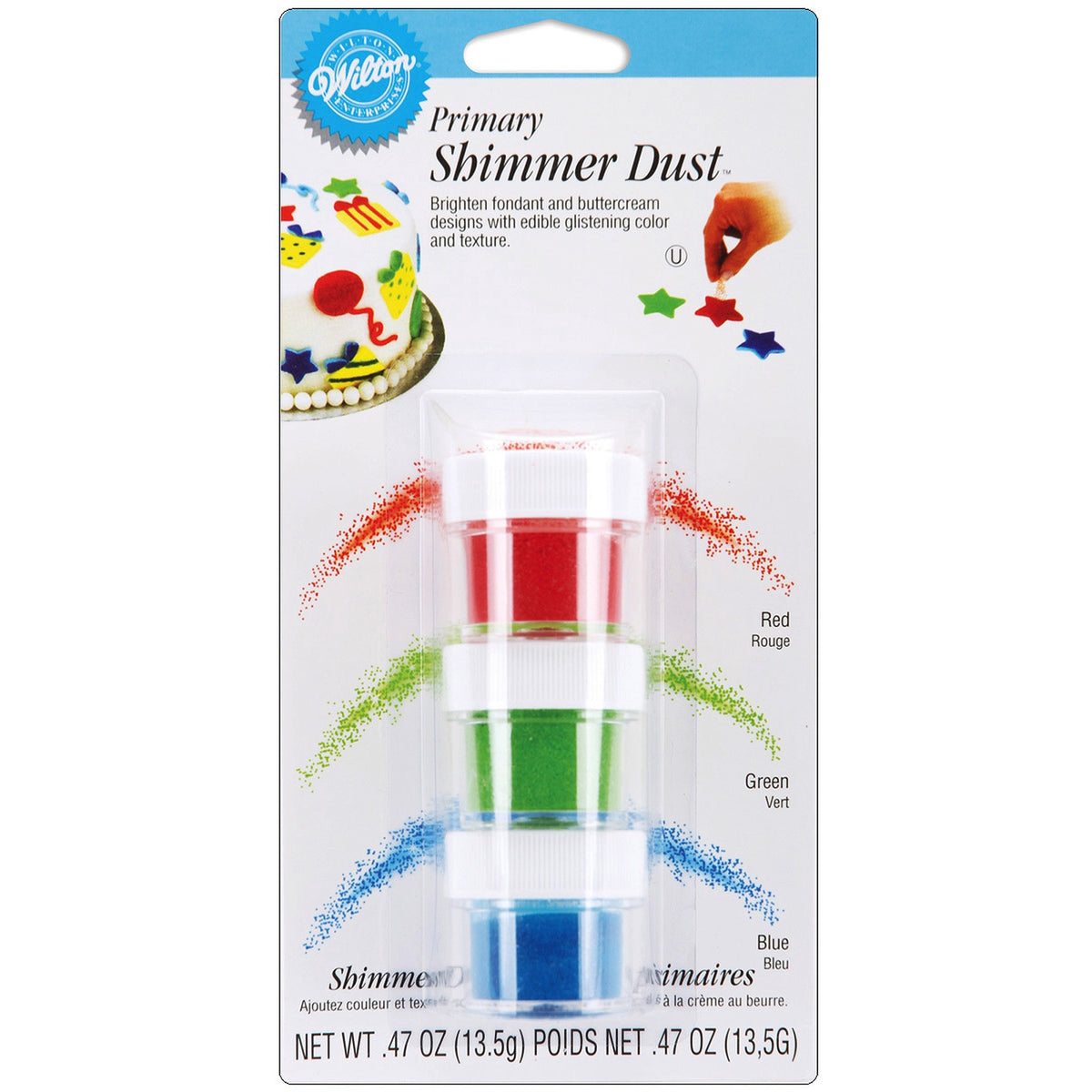 WILTON Baking Shimmer Dust Red, Green, Blue 3PCS Pack 0.47OZ 13.5G 703-210