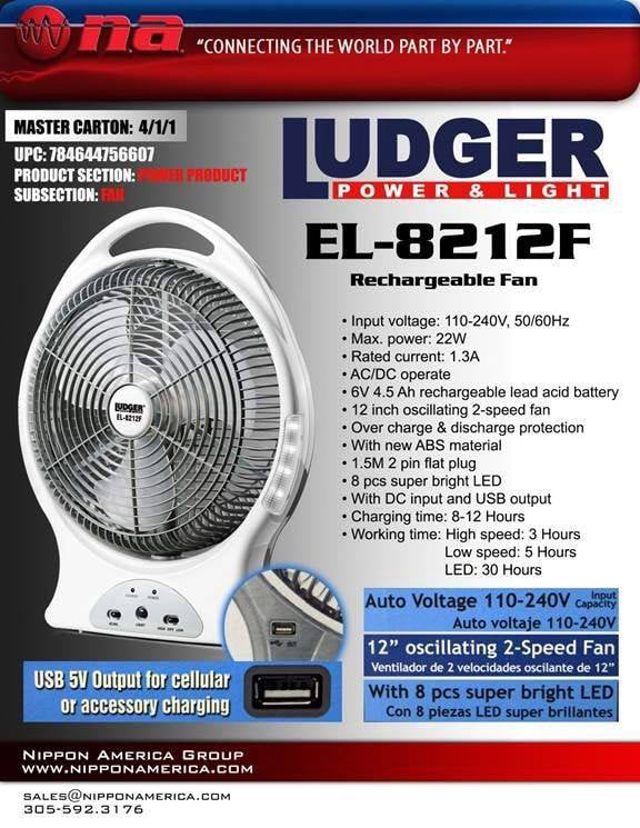 LUDGER Fan 12" Rechargeable EL-8212F