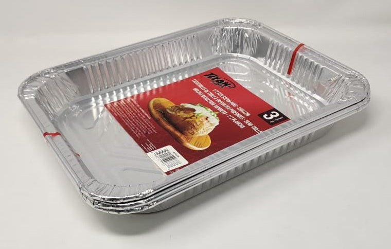 TITAN Foil Tray BZ90320R 3PCS Pack 1/2 Size Stream Pan Shallow 11.6X9.25X1.5" 29.4X23.5X3.8CM