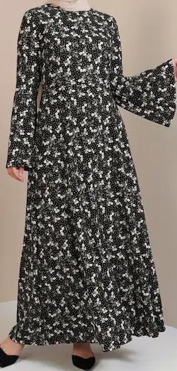 Dress Floral Black Bell Sleeve