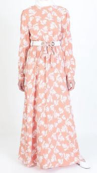 Dress Floral Print with Belt Salmon / Black / Camel