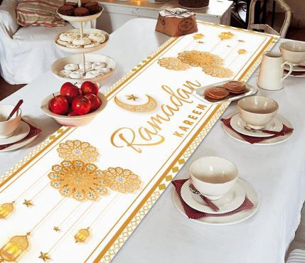 Eid / Ramadan Table Runner White / Brown / Blue