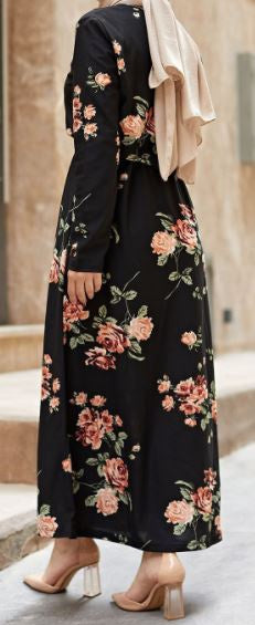 Dress Floral Black & Pink Plus Size