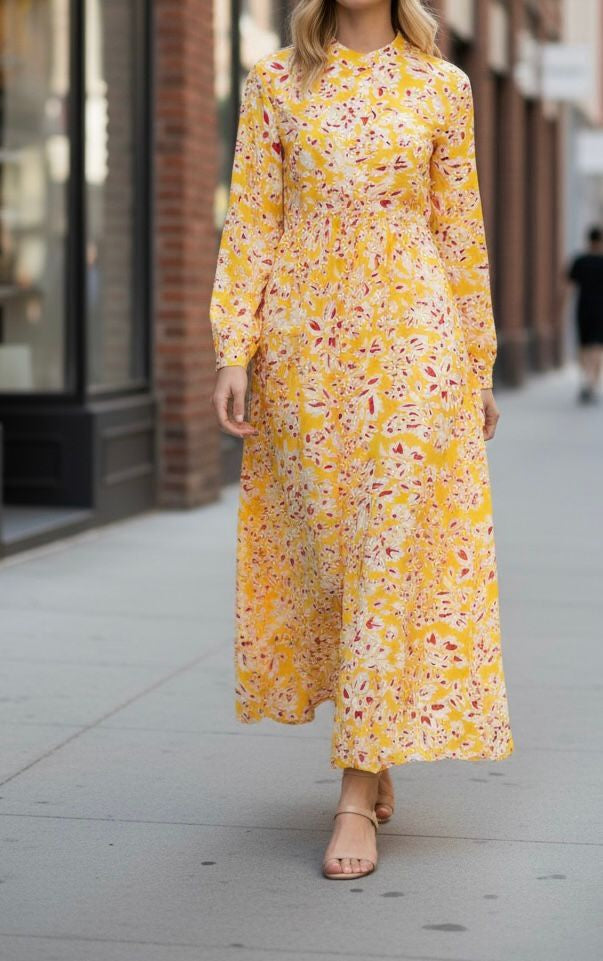 Dress Floral Printed Yellow / Brown / Green