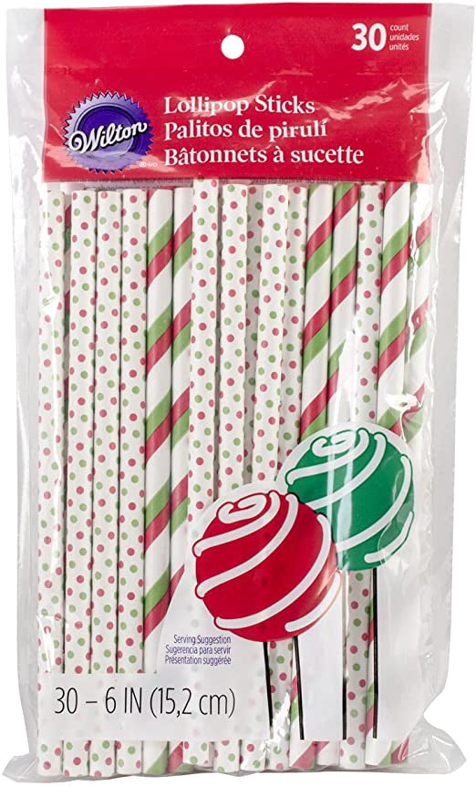 WILTON Baking Holiday Colored Lollipop Sticks, Red and Green Stripe 1912-6000