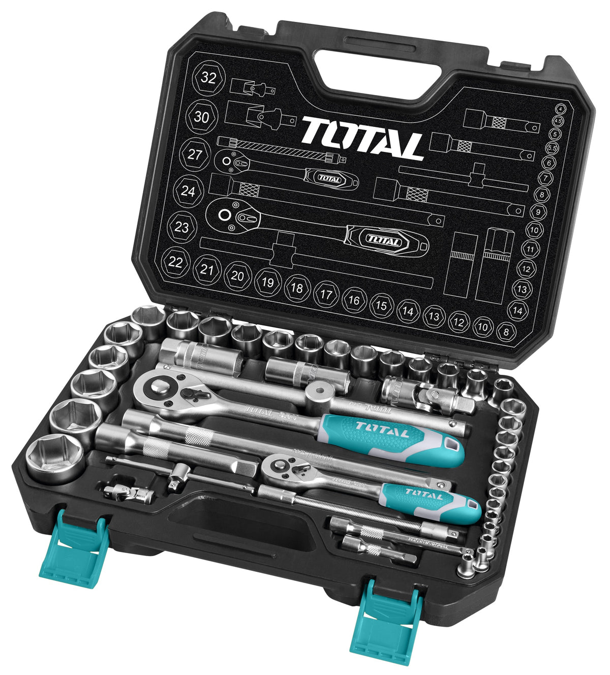 TOTAL Socket Set 44PCS THT421441 1/4" + 1/2"
