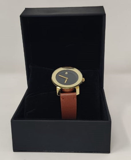GENERIC Watch Fashion Women Gold with Brown Leather Smooth Strap