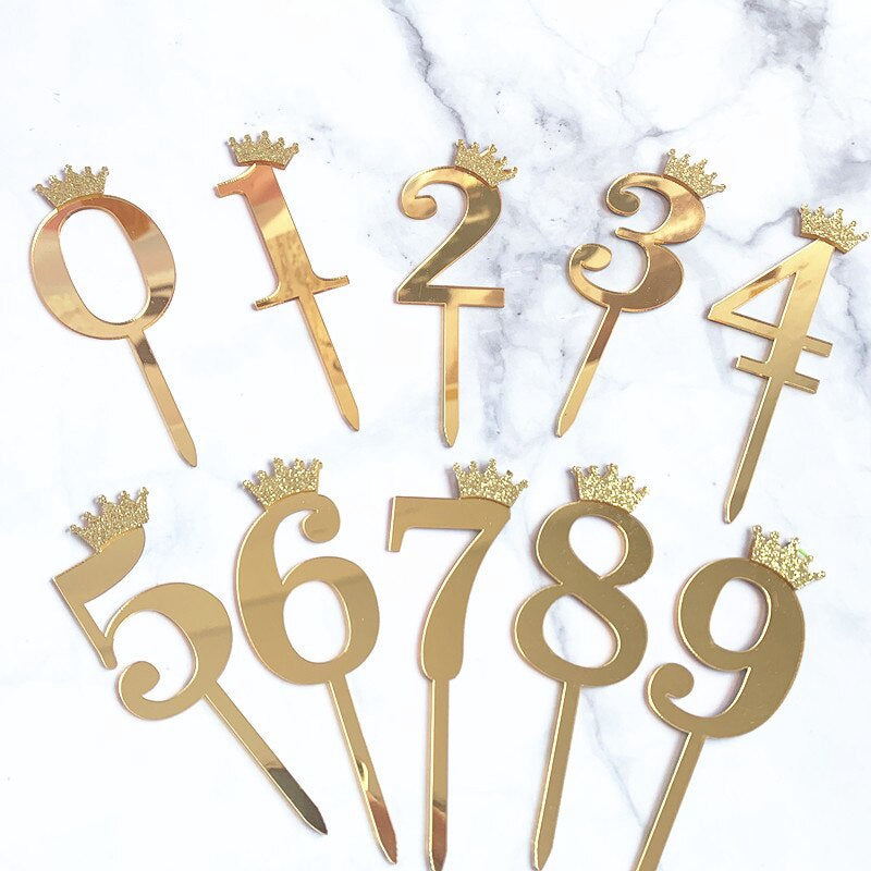 Party Cake Topper Happy Numbers 0-9 Gold with Crown QA20