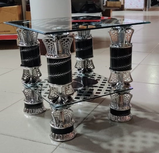 Glass Table Square Black & Silver Apple CJ230