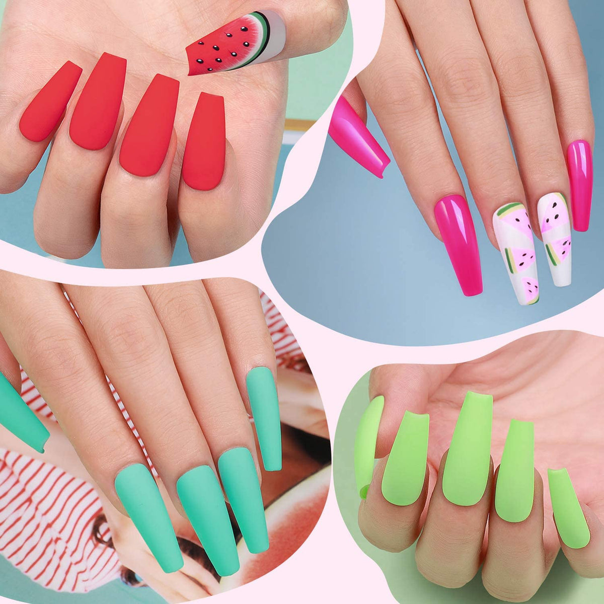BEETLES Nails Polish Set Gel Watermelon Wedge Collection Nail Gel Polish 6 Pcs Peachy Teal Blue Red Hot Pink Gel Polish Kit Soak Off LED Nail Lamp Cured Base and Top Coat Nail Art Salon Diy At Home