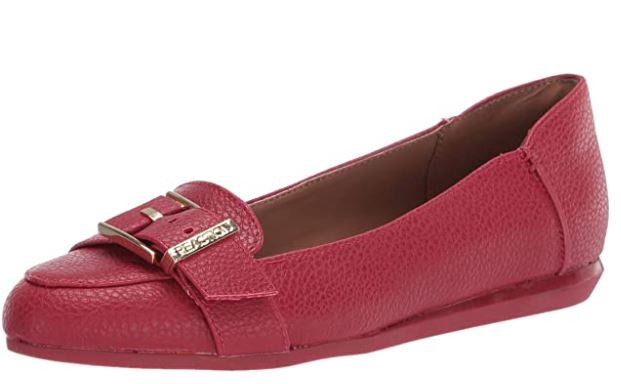 KENNETH COLE Footwear Reaction Women's Slip on Flat with Buckle Detail Loafer Red
