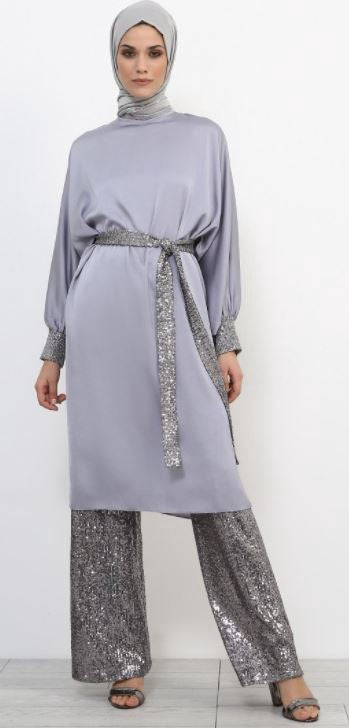 REFKA Pants Suit Evening Wear Silver Without Belt