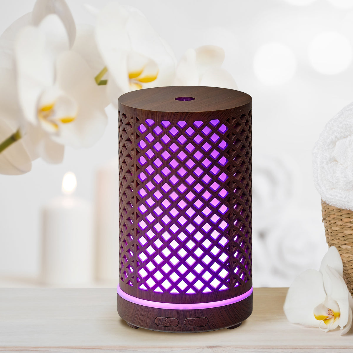 AROMAR Oil Diffuser Wood Ultrasonic Tranquil Mahogany with 7 Color LED Lights 100ML 90021