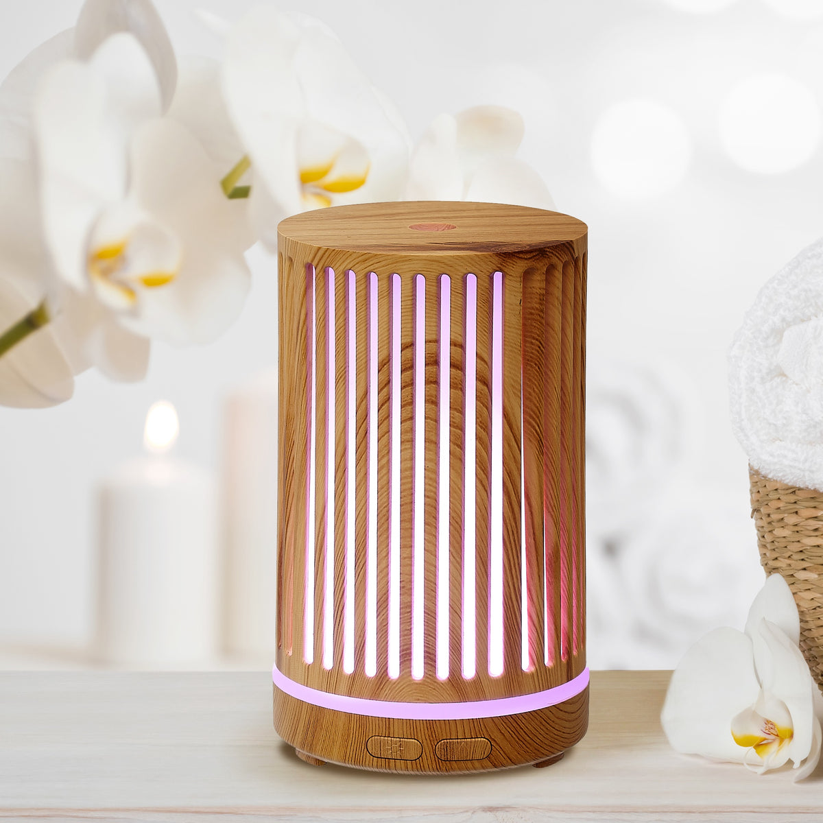 AROMAR Oil Diffuser Wood Ultrasonic Zen Birch with 7 Color LED Lights 100ML 90024