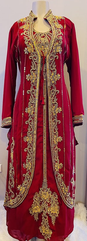 GENERIC Gown Beaded Burgandy with Gold Beads and Band