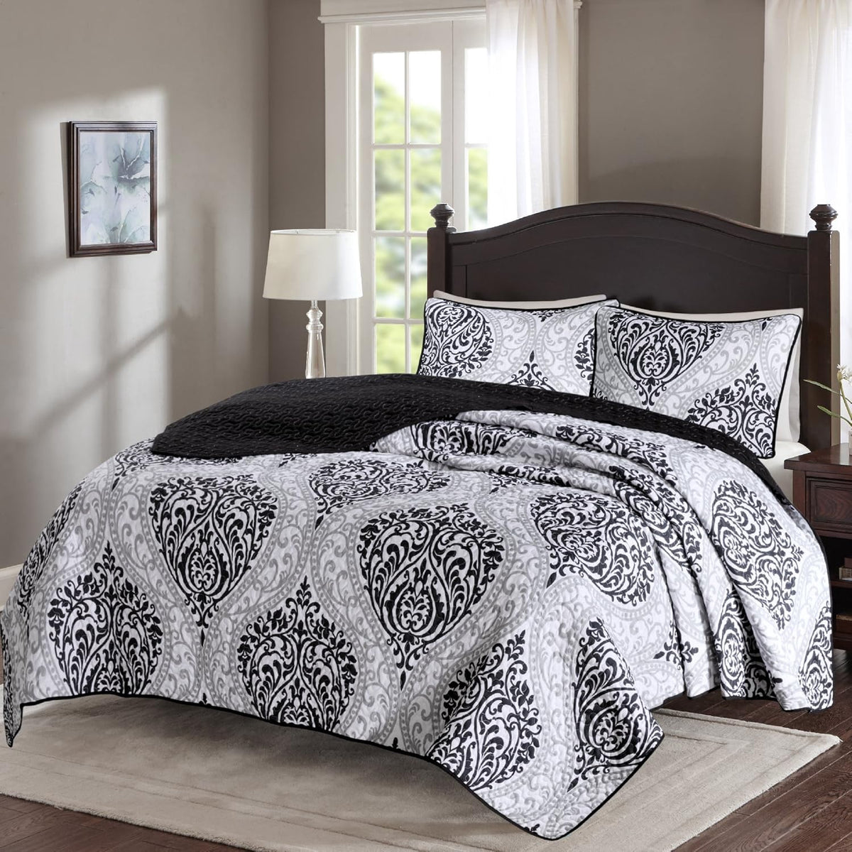 COMFORT SPACES Quilt Set 3PC Set Black