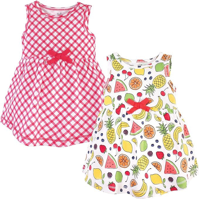 TOUCHED BY NATURE Baby Dress Touch by Armless Print Fruit / Stripe 2PACK
