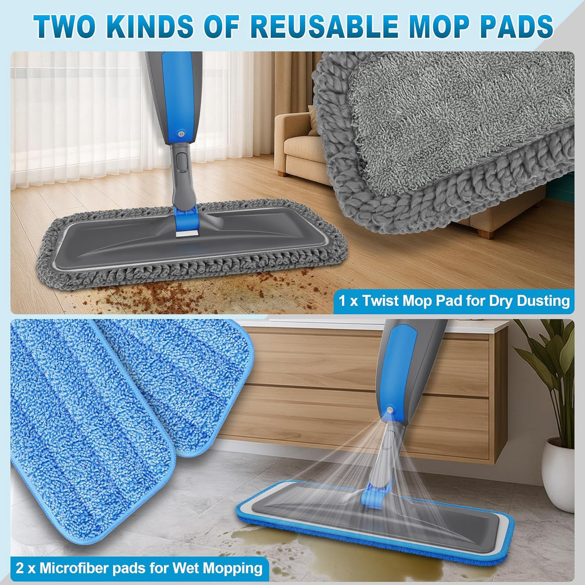 Spray Mop Microfiber Reusable Gray Bpawa