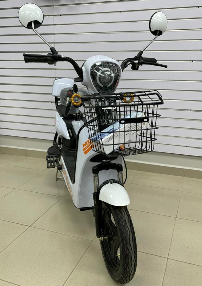 Electric Bike Md Time Start GE-WHITE with Mirrors, Turn Signals, Alarm and Charger Ebike
