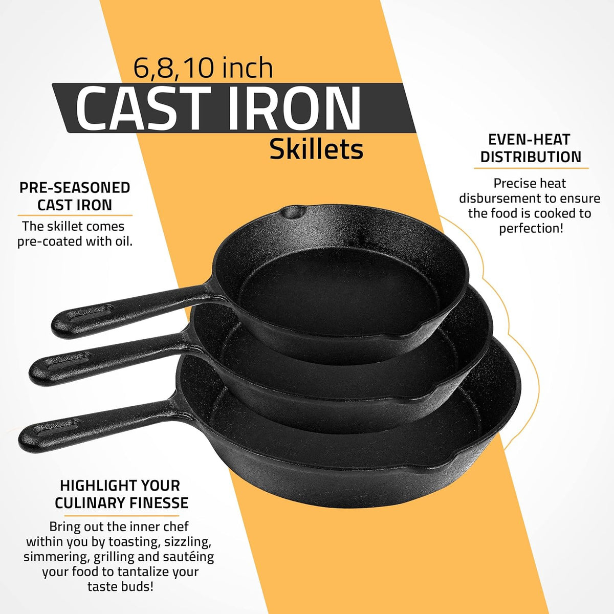 Skillet Set Cast Iron Utopia 3PC Pre -Seasoned