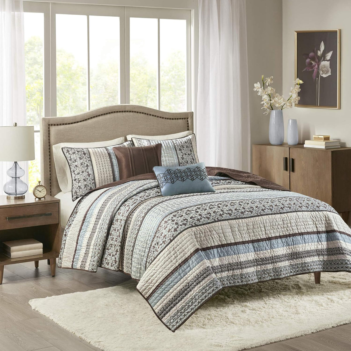 MADISON PARK Quilt Set Luxurious Jacquard 5PCS Queen
