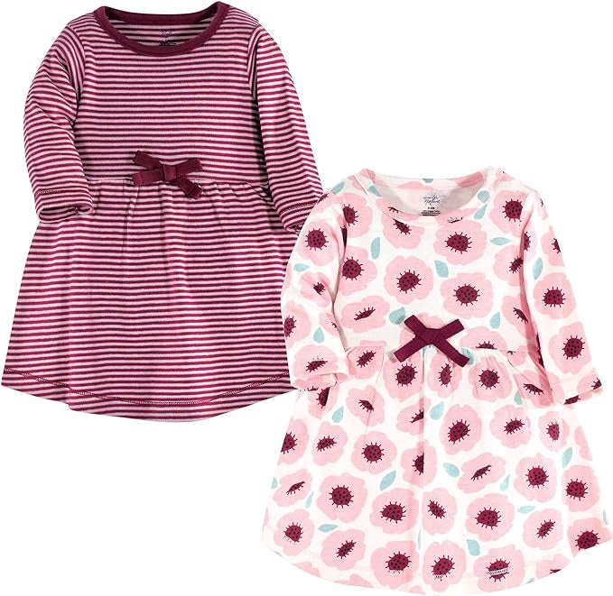 TOUCHED BY NATURE Baby Dress Touch by Nature Long Sleeve Floral / Stripe 2PACK