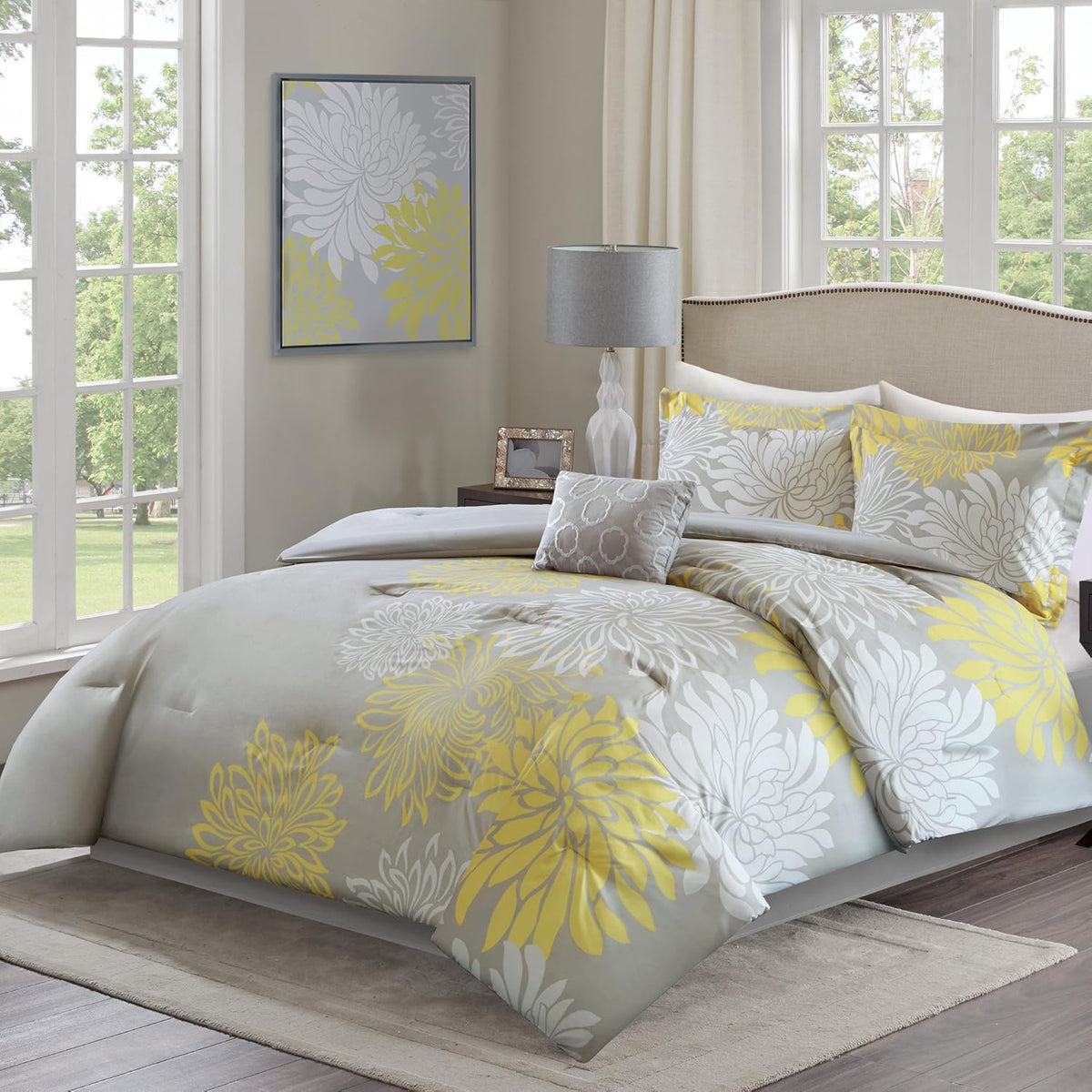 COMFORT SPACES Comforter Set Enya Modern Floral Queen Yellow