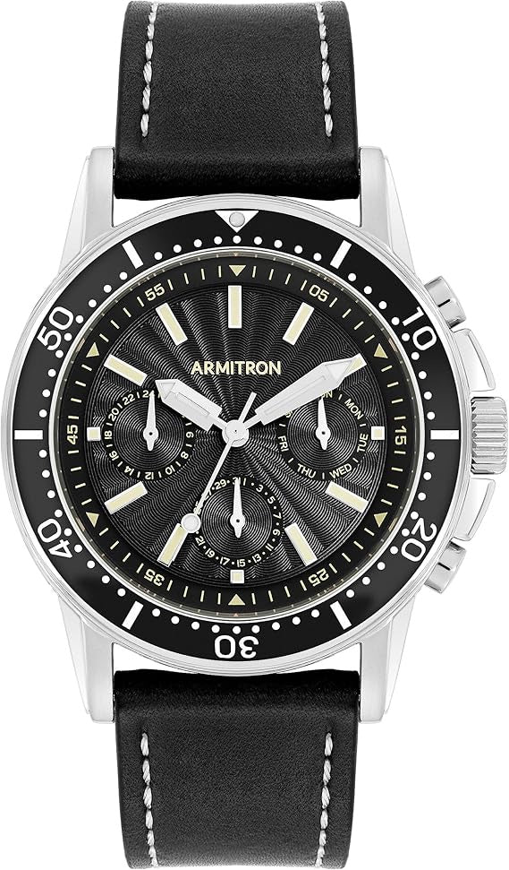 ARMITRON Watch Analog Chronograph Leather Strap 5531BKSVBK
