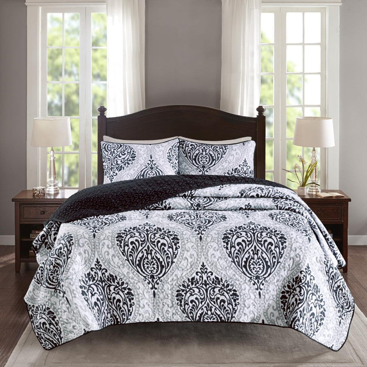COMFORT SPACES Quilt Set 3PC Set Black