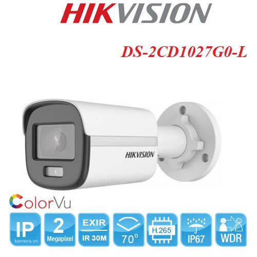 HIKVISION Security Camera Ip DS-2CD1027G0-L Color Vu Lite 2MP Bullet
