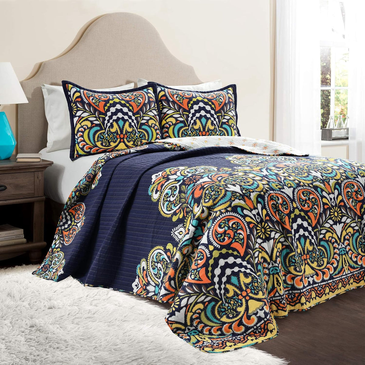 LUSH DECOR Quilt Set Queen 3 Piece Reversible