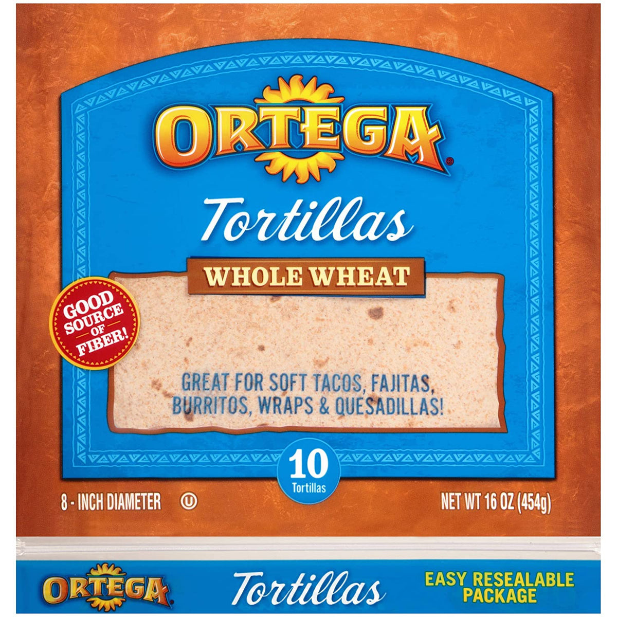 ORTEGA Tortillas Whole Wheat 10 Count 8" 16OZ 454G