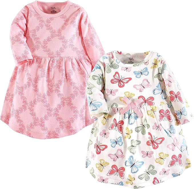 TOUCHED BY NATURE Baby Dress Touch by Nature Long Sleeve Print Butterflies 2PACK