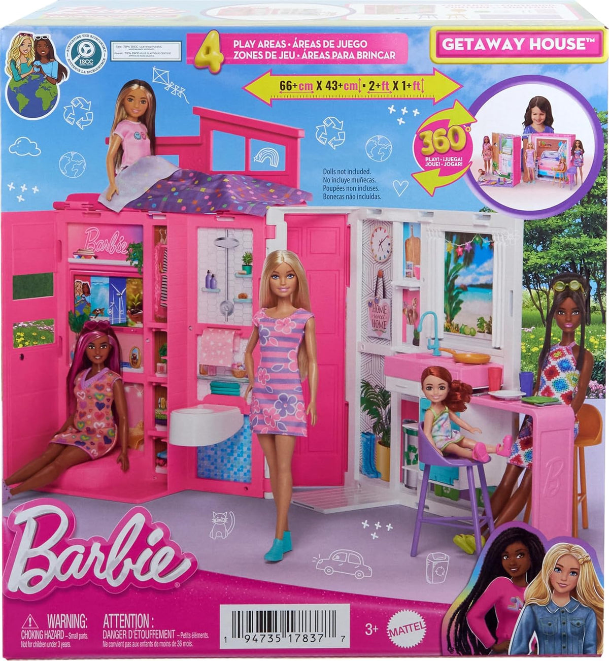 BARBIE Toy Dollhouse Playset Getaway House with 11 Accessories