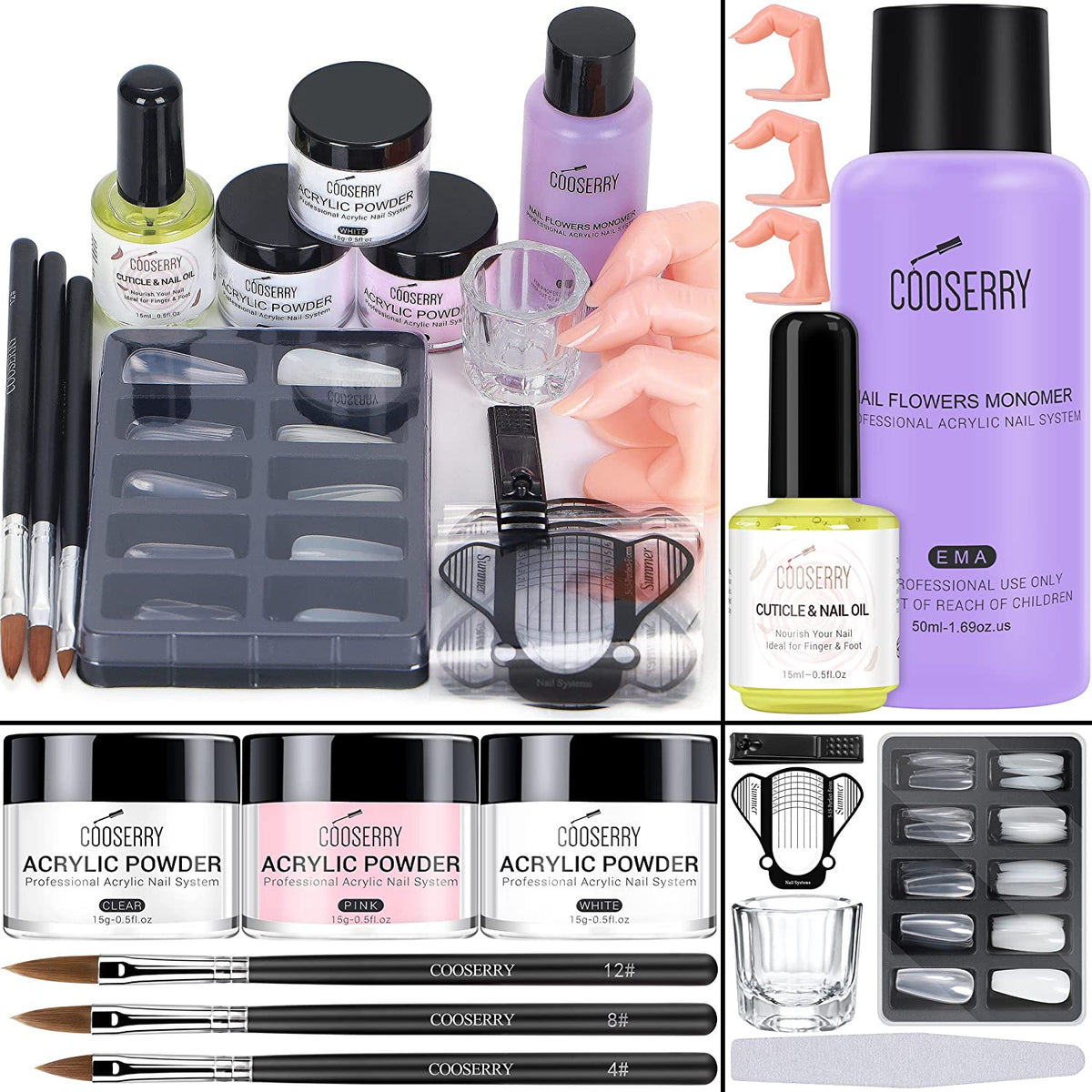 Nail Acrylic Powder Set with Liquid Monomer Cooserry