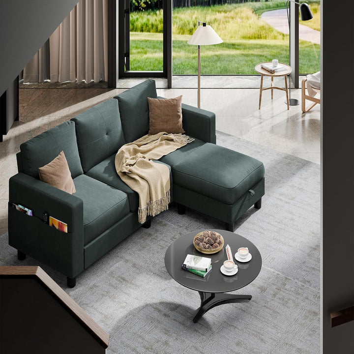 Sofa Sectional Dark Grey 3 Seat W/STORAGE Ottoman