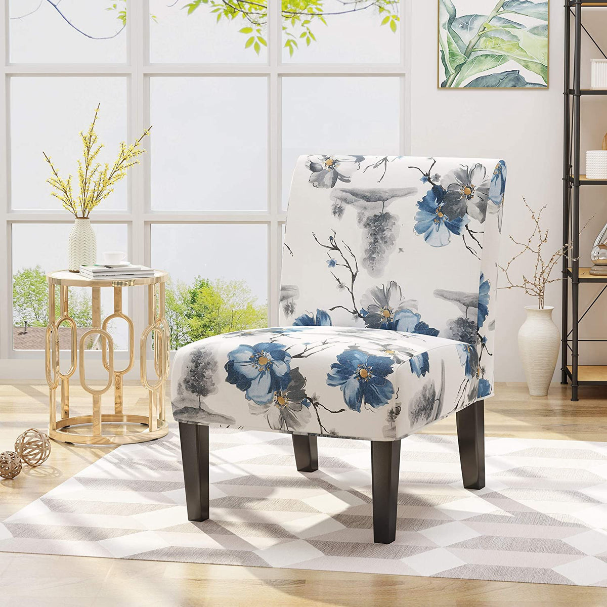 Accent Chair Teal Floral Print