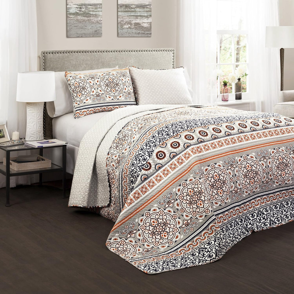 LUSH DECOR Quilt Set Striped King Reversible 3 Piece