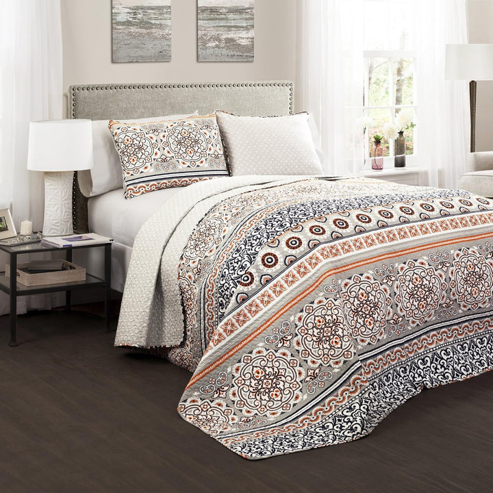LUSH DECOR Quilt Set Striped King Reversible 3 Piece