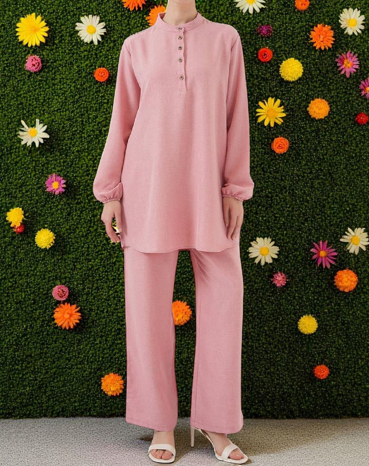 Pants Suit 2PC Set Pink / Beige