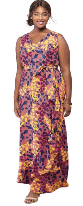JESSICA LONDON Dress Casual Plus Size Sleeveless Faux Wrap Tencel Maxi