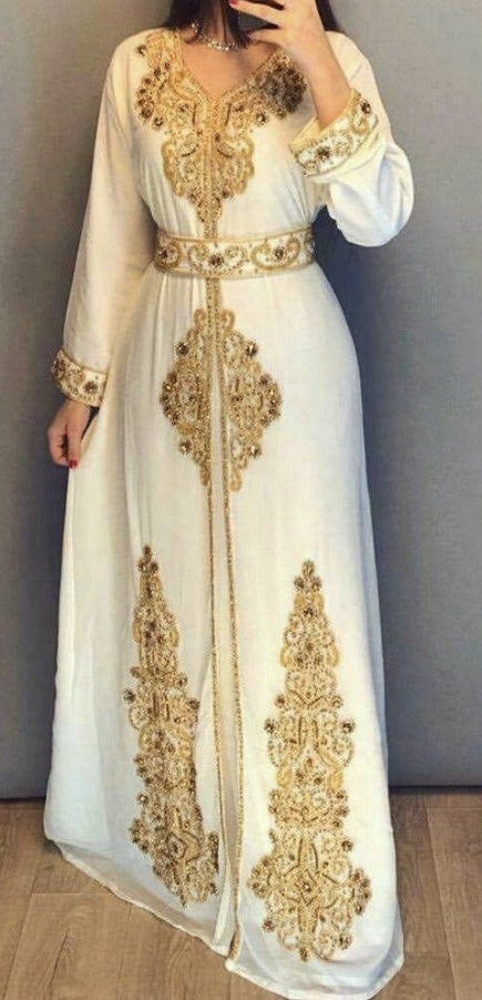Gown Beaded White Gold