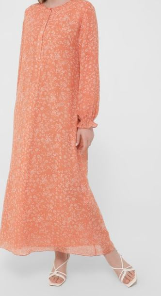 Dress Gown Lined Chiffon Floral Orange Plus Size