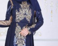 TURKISH Dress Evening Navy with Gold Sequins